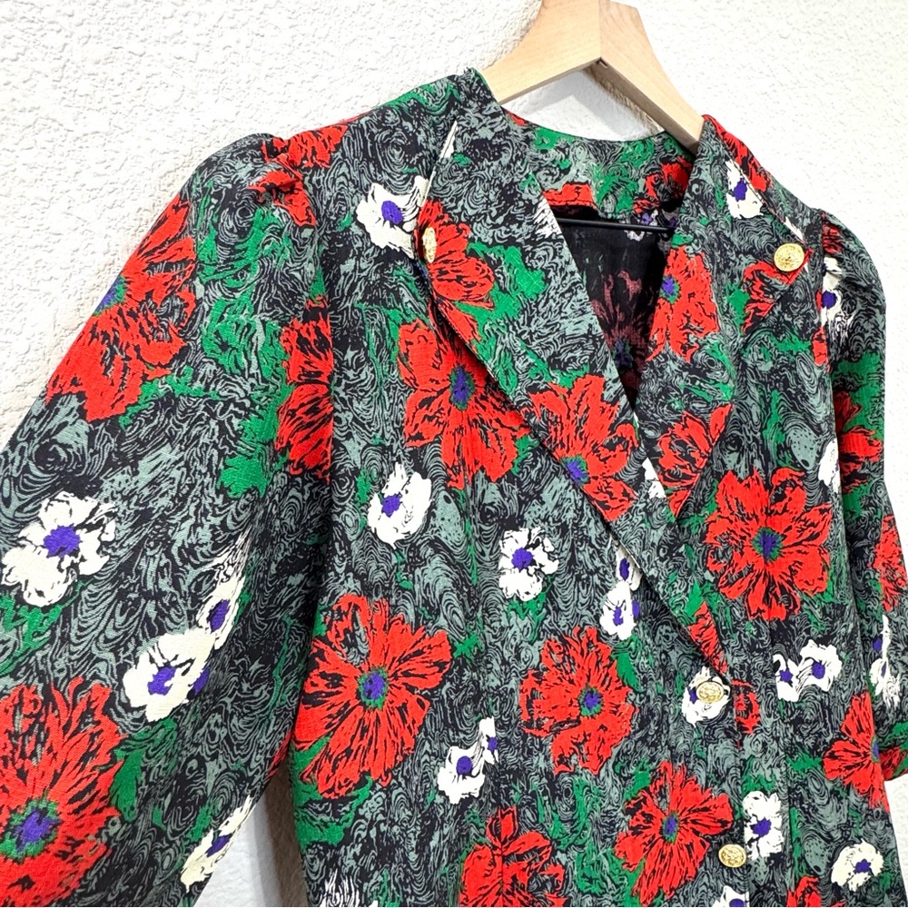Vintage 80s Floral Button Jacket – Bold Red & Green Print